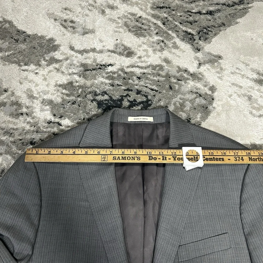 Lauren Ralph Lauren Blazer Sport Jacket 46 L Gray 100% Wool Trim Fit Pin Striped
